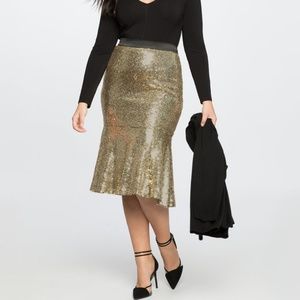 Eloquii Gold Sequin Trumpet Midi Skirt